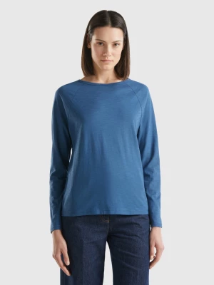 Benetton, Long Sleeve T-shirt In Light Cotton, size L, Air Force Blue, Women United Colors of Benetton