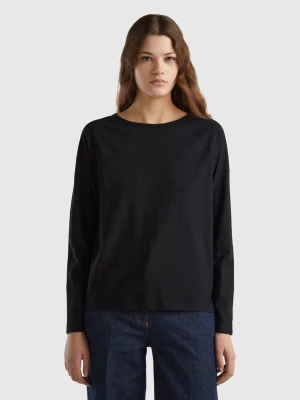 Benetton, Long Sleeve T-shirt In Light Cotton, size L, Black, Women United Colors of Benetton