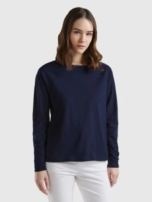 Benetton, Long Sleeve T-shirt In Light Cotton, size L, Dark Blue, Women United Colors of Benetton