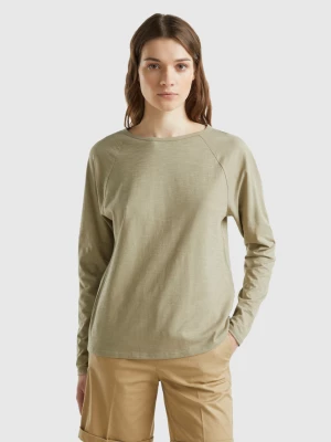Benetton, Long Sleeve T-shirt In Light Cotton, size L, Light Green, Women United Colors of Benetton