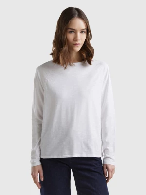 Benetton, Long Sleeve T-shirt In Light Cotton, size L, White, Women United Colors of Benetton