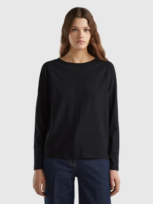Benetton, Long Sleeve T-shirt In Light Cotton, size M, Black, Women United Colors of Benetton