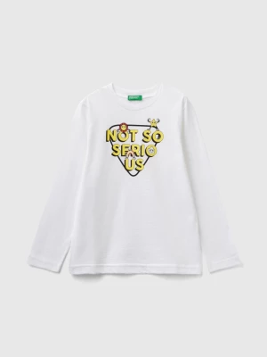 Benetton, Long Sleeve T-shirt In Organic Cotton, size 2XL, White, Kids United Colors of Benetton