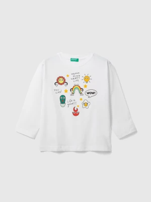 Benetton, Long Sleeve T-shirt In Organic Cotton, size 98, White, Kids United Colors of Benetton