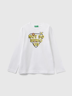 Benetton, Long Sleeve T-shirt In Organic Cotton, size L, White, Kids United Colors of Benetton
