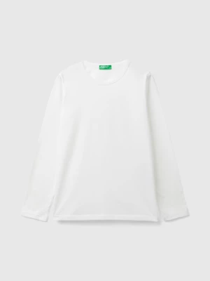 Benetton, Long Sleeve T-shirt In Organic Cotton, size XL, Creamy White, Kids United Colors of Benetton