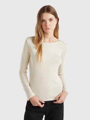 Benetton, Long Sleeve T-shirt In Pure Cotton, size L, Beige, Women United Colors of Benetton