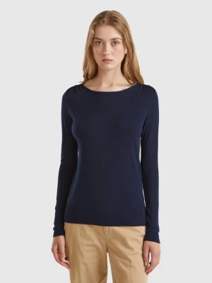 Benetton, Long Sleeve T-shirt In Pure Cotton, size L, Dark Blue, Women United Colors of Benetton
