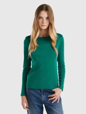 Benetton, Long Sleeve T-shirt In Pure Cotton, size L, Dark Green, Women United Colors of Benetton