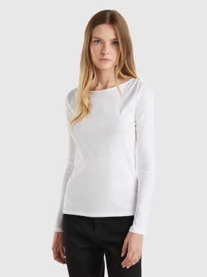 Benetton, Long Sleeve T-shirt In Pure Cotton, size L, White, Women United Colors of Benetton