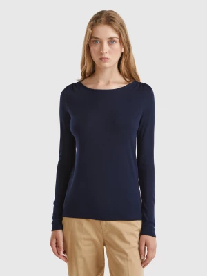 Benetton, Long Sleeve T-shirt In Pure Cotton, size M, Dark Blue, Women United Colors of Benetton