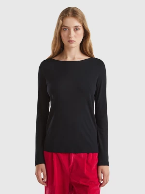 Benetton, Long Sleeve T-shirt In Pure Cotton, size XS, Black, Women United Colors of Benetton