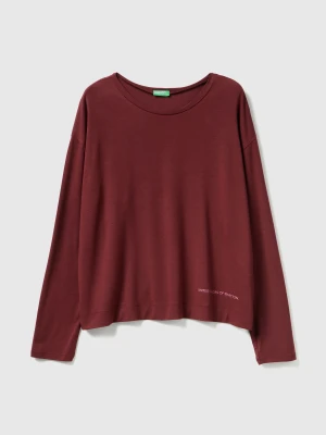 Benetton, Long Sleeve T-shirt In Stretch Modal, Size: XXS, Burgundy, Women United Colors of Benetton