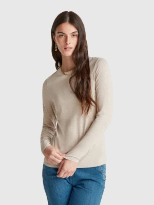 Benetton, Long Sleeve T-shirt In Super Stretch Cotton, size XS, Beige, Women United Colors of Benetton