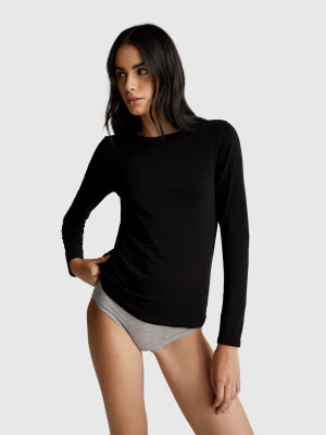 Benetton, Long Sleeve T-shirt In Super Stretch Cotton, Size: XS, Black, Women United Colors of Benetton