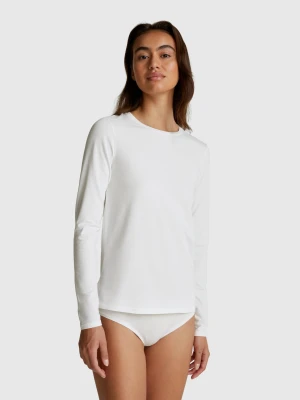 Benetton, Long Sleeve T-shirt In Super Stretch Cotton, Size: XS, White, Women United Colors of Benetton