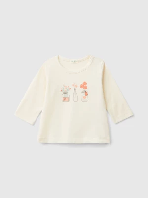 Benetton, Long Sleeve T-shirt In Warm Organic Cotton, size 50, Creamy White, Kids United Colors of Benetton