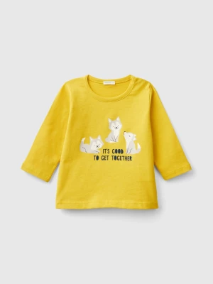 Benetton, Long Sleeve T-shirt In Warm Organic Cotton, size 50, Yellow, Kids United Colors of Benetton