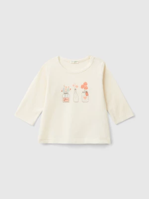 Benetton, Long Sleeve T-shirt In Warm Organic Cotton, size 56, Creamy White, Kids United Colors of Benetton