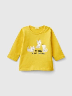 Benetton, Long Sleeve T-shirt In Warm Organic Cotton, size 74, Yellow, Kids United Colors of Benetton