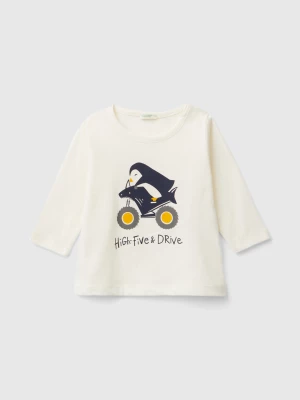 Benetton, Long Sleeve T-shirt In Warm Organic Cotton, size 82, Creamy White, Kids United Colors of Benetton