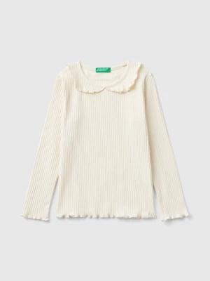 Benetton, Long Sleeve T-shirt With Collar, size 104, Creamy White, Kids United Colors of Benetton