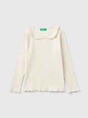 Benetton, Long Sleeve T-shirt With Collar, size 110, Creamy White, Kids United Colors of Benetton