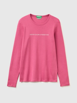 Benetton, Long Sleeve T-shirt With Glitter Logo, Size: XXS, Plum, Women United Colors of Benetton