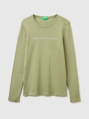 Benetton, Long Sleeve T-shirt With Glitter Logo, Size: XXS, Women United Colors of Benetton