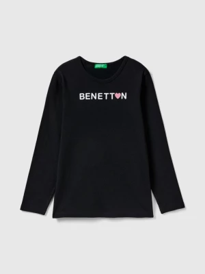 Benetton, Long Sleeve T-shirt With Glitter Print, size 2XL, Black, Kids United Colors of Benetton