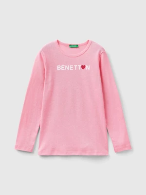 Benetton, Long Sleeve T-shirt With Glitter Print, size 2XL, Pink, Kids United Colors of Benetton