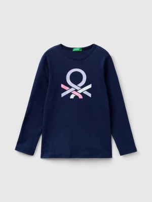 Benetton, Long Sleeve T-shirt With Glitter Print, size 3XL, Dark Blue, Kids United Colors of Benetton