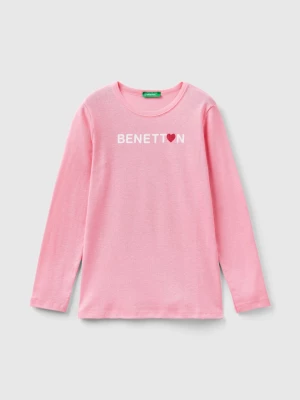 Benetton, Long Sleeve T-shirt With Glitter Print, size 3XL, Pink, Kids United Colors of Benetton