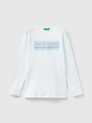 Benetton, Long Sleeve T-shirt With Glitter Print, size 3XL, White, Kids United Colors of Benetton