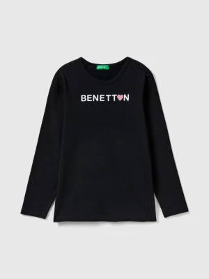 Benetton, Long Sleeve T-shirt With Glitter Print, size L, Black, Kids United Colors of Benetton