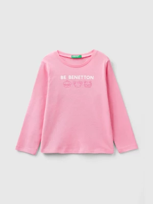 Benetton, Long Sleeve T-shirt With Glittery Print, size 104, Pink, Kids United Colors of Benetton