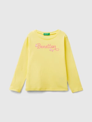 Benetton, Long Sleeve T-shirt With Glittery Print, size 116, Yellow, Kids United Colors of Benetton