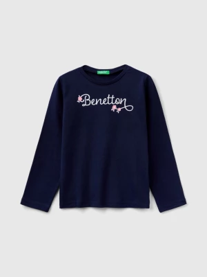 Benetton, Long Sleeve T-shirt With Glittery Print, size 82, Dark Blue, Kids United Colors of Benetton