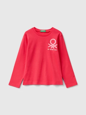 Benetton, Long Sleeve T-shirt With Glittery Print, size 90, Fuchsia, Kids United Colors of Benetton