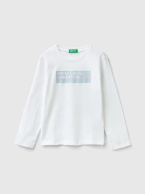 Benetton, Long Sleeve T-shirt With Glittery Print, size 90, White, Kids United Colors of Benetton