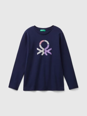 Benetton, Long Sleeve T-shirt With Glittery Print, size L, Dark Blue, Kids United Colors of Benetton