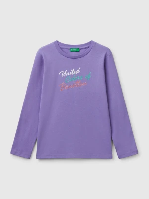 Benetton, Long Sleeve T-shirt With Glittery Print, size XL, Periwinkle, Kids United Colors of Benetton