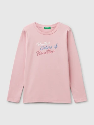 Benetton, Long Sleeve T-shirt With Glittery Print, size XL, Pink, Kids United Colors of Benetton