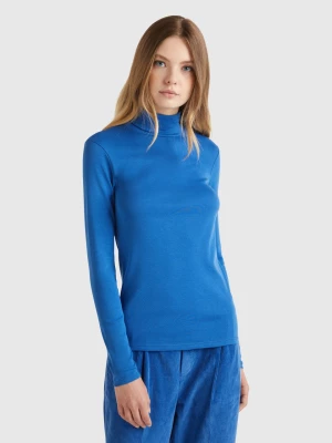 Benetton, Long Sleeve T-shirt With High Neck, size L, Air Force Blue, Women United Colors of Benetton