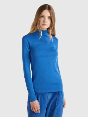 Benetton, Long Sleeve T-shirt With High Neck, size L, Air Force Blue, Women United Colors of Benetton