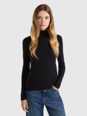 Benetton, Long Sleeve T-shirt With High Neck, size L, Black, Women United Colors of Benetton