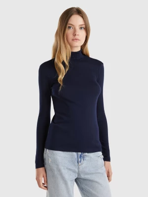 Benetton, Long Sleeve T-shirt With High Neck, size L, Dark Blue, Women United Colors of Benetton