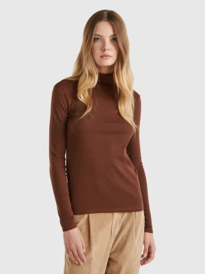 Benetton, Long Sleeve T-shirt With High Neck, size L, Dark Brown, Women United Colors of Benetton