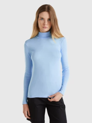 Benetton, Long Sleeve T-shirt With High Neck, size L, Light Blue, Women United Colors of Benetton