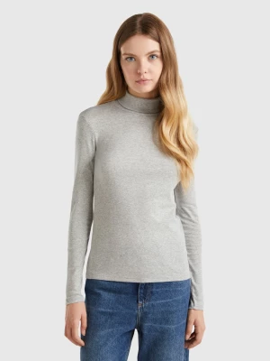 Benetton, Long Sleeve T-shirt With High Neck, size L, Light Gray, Women United Colors of Benetton